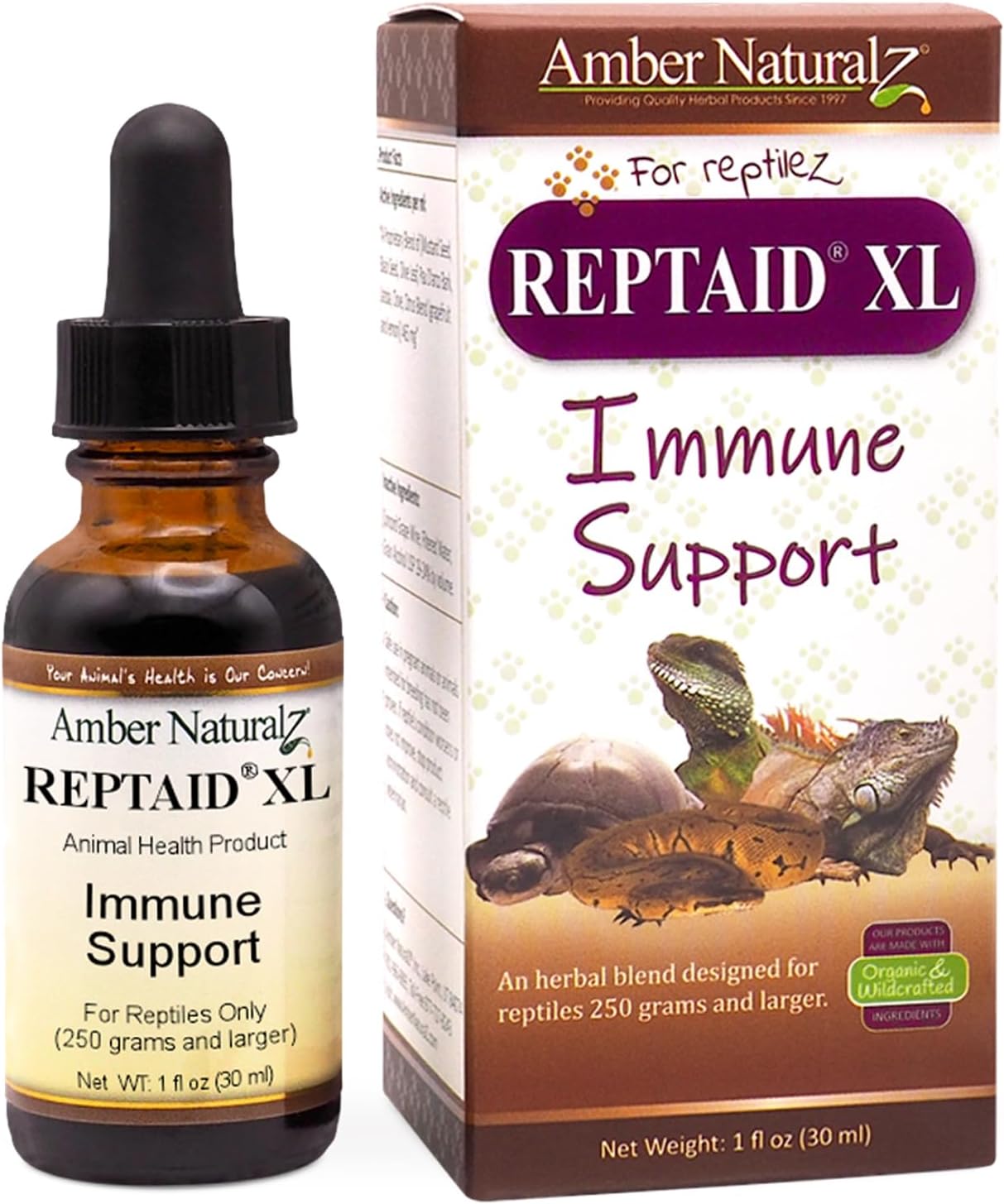 Amber NaturalZ reptile health supplies bottle and packaging