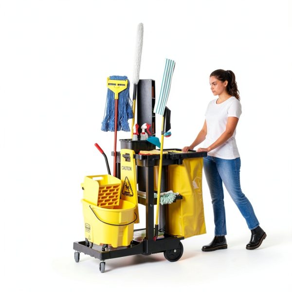Rubbermaid Commercial Janitorial 3‑Shelf Cleaning Cart Yellow Vinyl-2
