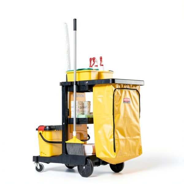 Rubbermaid Commercial Janitorial 3‑Shelf Cleaning Cart Yellow Vinyl-5