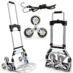 Stair Climbing Cart, 220 LBS Aluminum Stair Climber Dolly, Heavy Duty Folding Hand Truck Dolly with 6 Wheels, Telescoping Handle and Elastic Rope for Home, Moving, Groceries, Warehouse-0
