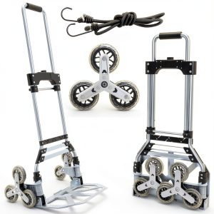 Stair Climbing Cart, 220 LBS Aluminum Stair Climber Dolly, Heavy Duty Folding Hand Truck Dolly with 6 Wheels, Telescoping Handle and Elastic Rope for Home, Moving, Groceries, Warehouse-0