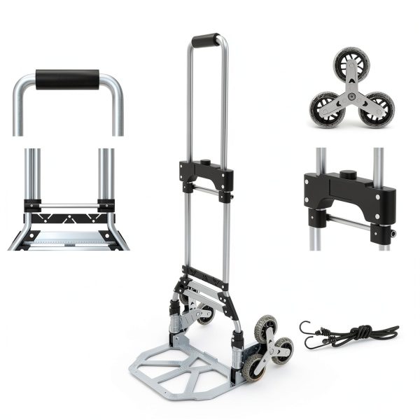 Stair Climbing Cart, 220 LBS Aluminum Stair Climber Dolly, Heavy Duty Folding Hand Truck Dolly with 6 Wheels, Telescoping Handle and Elastic Rope for Home, Moving, Groceries, Warehouse-3
