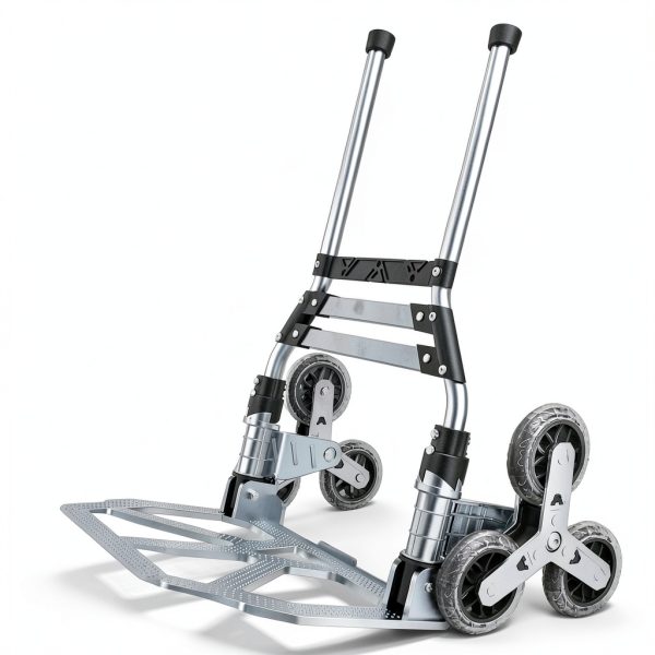 Stair Climbing Cart, 220 LBS Aluminum Stair Climber Dolly, Heavy Duty Folding Hand Truck Dolly with 6 Wheels, Telescoping Handle and Elastic Rope for Home, Moving, Groceries, Warehouse-4