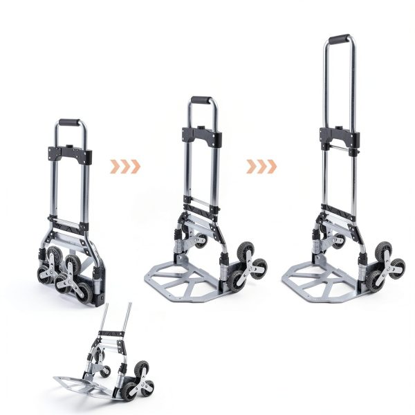Stair Climbing Cart, 220 LBS Aluminum Stair Climber Dolly, Heavy Duty Folding Hand Truck Dolly with 6 Wheels, Telescoping Handle and Elastic Rope for Home, Moving, Groceries, Warehouse-5